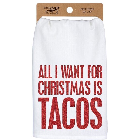 Primitives By Kathy All I Want For Christmas Is Tacos Dish Towel 28" X 28" Gift - Picture 1 of 6